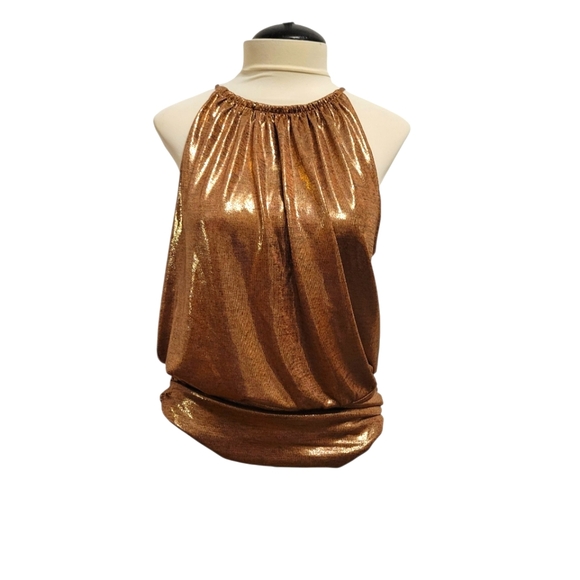 Metallic Copper Brown  Halter Top White House Black Market  Blouse M - Picture 1 of 7